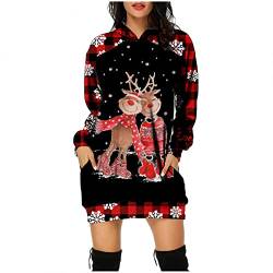 Kanpola Weihnachtskleid Damen Hoodie Kleid Langarm Kariertes Kapuzenpullover Pullover Winter Knopf Sweatshirt Elegant Shirtkleider Schmaler Rock von Kanpola Damen Sweatshirts