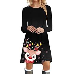 Kanpola Weihnachtskleid Damen Langarm Pullover Kleid Herbst Winter Rundhals Minikleid Rentier Druck Weihnachten Kleider Elegant Weihnachtsfeier Blusenkleid Oberteile von Kanpola Damen Sweatshirts