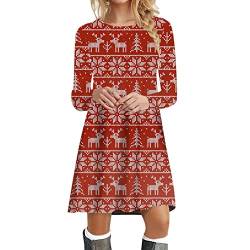 Kanpola Weihnachtskleid Damen Langarm Pullover Kleid Herbst Winter Rundhals Minikleid Rentier Druck Weihnachten Kleider Elegant Weihnachtsfeier Blusenkleid Oberteile von Kanpola Damen Sweatshirts