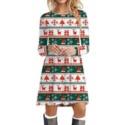 Kanpola Weihnachtskleid Damen Langarm Pullover Kleid Herbst Winter Rundhals Minikleid Rentier Druck Weihnachten Kleider Elegant Weihnachtsfeier Blusenkleid Oberteile von Kanpola Damen Sweatshirts