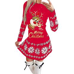 Kanpola Weihnachtskleid Damen Lustig Rentier Pulloverkleid Sexy Rundhals Minikleid Herbst Winter Langarm Kleid Weihnachtsfest Kleider Freizeitkleid von Kanpola Damen Sweatshirts