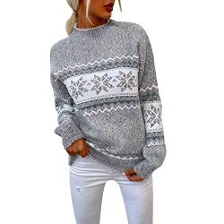 Kanpola Weihnachtspullover Damen Strick Pullover Herbst Winter Rundhals Langarm Sweatshirt Drucke Pulli Sweater mit Norweger-Muster Weihnachten Party Gestrickte Jumper Oberteile von Kanpola Damen Sweatshirts