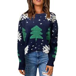 Kanpola Weihnachtspullover Damen Strick Pullover Herbst Winter Rundhals Langarm Sweatshirt Drucke Pulli Sweater mit Norweger-Muster Weihnachten Party Gestrickte Jumper Oberteile von Kanpola Damen Sweatshirts