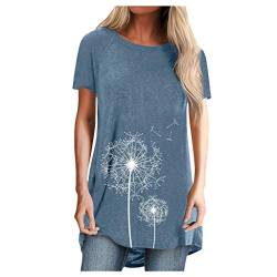 Kanpola Tunika Damen Sommer Longshirt Kurzarm Pusteblume Bedruckte Tshirts Rundhals Oberteile LäSsig Minikleid Shirtkleid Sommerkleider von Kanpola Damen Top