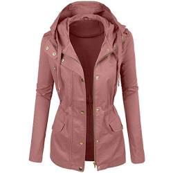 Kanpola Winddicht Parka Jacke Damen Windbreaker mit Kapuze ÜBergangsjacke Lang Herbst Winter Warme Mantel Mit Tasche ReißVerschluss Knopfverschluss von Kanpola Damen Top