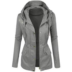 Kanpola Winddicht Parka Jacke Damen Windbreaker mit Kapuze ÜBergangsjacke Lang Herbst Winter Warme Mantel Mit Tasche ReißVerschluss Knopfverschluss von Kanpola Damen Top