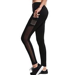 Sport Leggings Durchsichtig Damen Mesh Patchwork Sporthose mit Handytasche High Waist Push Up Yogahose Workout Strumpfhose Kanpola von Kanpola Damen Top