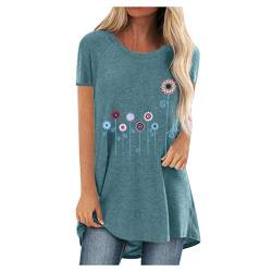 Tunika Kurzarm Tshirts Damen Longshirt Mit Blumenmuster Bluse Lang Top Casual Rundhals Oberteile Sommer Kanpola von Kanpola Damen Top