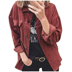 Vintage Jacke Damen Lose Cordjacke Revers üBergangsjacke,Kanpola Herbst Winter BeiläUfige Cordhemd Knopfverschluss Einfarbig Streetwear mit Tasche von Kanpola Damen Top