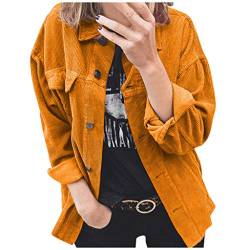 Vintage Jacke Damen Lose Cordjacke Revers üBergangsjacke,Kanpola Herbst Winter BeiläUfige Cordhemd Knopfverschluss Einfarbig Streetwear mit Tasche von Kanpola Damen Top