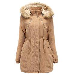 Winterjacke Damen Cordjacke mit Kunstfell Kapuze Kurz Mantel,Kanpola Parka mit PlüSch-GefüTtert Walkmantel Teddy-Fleece Trenchcoat Kurz Warme Outwear von Kanpola Damen Top