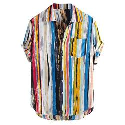 Herren Hemd Gestreiftes Oversize Shirt Bunte Freizeithemd Kurzarm Hawaiihemd Viskose Hemd Regenbogen Oberhemden Mit Kent Kragen Sommer von Kanpola Herren T-Shirts