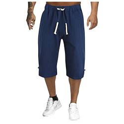 Kanpola Kurze Hosen Herren Leinenhose 3/4 Hose Einfarbig Sommerhose Freizeithose Männer Leinen Sporthose Jogginghose Loose Strandhosen Herrenhose mit Tasche von Kanpola Herren Top