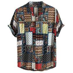 Kanpola Leinenhemd Herren Hemden Kurzarm Freizeithemd Hawaii Blumen Gedruckt Hemd Sommer Locker Shirt Strand Atmungsaktives Kurzarmhemd Männer von Kanpola Herren Top