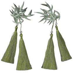 Aufwändige Haarnadel aus Bambusblatt, elegante Haarspange im traditionellen Stil, dekorative Quasten, Blatt-Haarspange von Kaohxzklcn