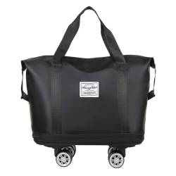 Faltbare Gepäcktasche, erweiterbar, mit Rolltuch, Trocken-Nass-Trennung, große Kapazität, Wochenendtasche, erweiterbare Reisetasche, Schwarz von Kaohxzklcn