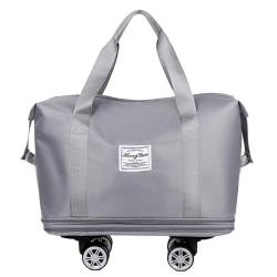Faltbare Gepäcktasche, erweiterbar, mit Rolltuch, Trocken-Nass-Trennung, große Kapazität, Wochenendtasche, erweiterbare Reisetasche, grau von Kaohxzklcn