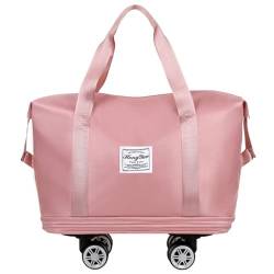 Faltbare Gepäcktasche, erweiterbar, mit Rolltuch, Trocken-Nass-Trennung, große Kapazität, Wochenendtasche, erweiterbare Reisetasche, rose von Kaohxzklcn
