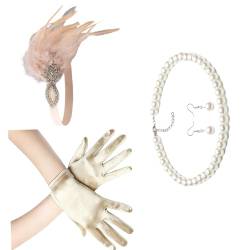 Fascinator-Stirnband mit eleganten Perlen, Halskette, Ohrringe für Make-up-Party, aufwendige Handschuhe für Braut, Hochzeit, Schleier, Stirnband von Kaohxzklcn