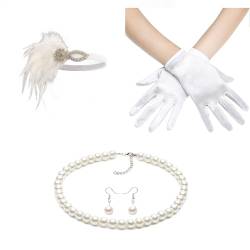 Fascinator-Stirnband mit eleganten Perlen, Halskette, Ohrringe für Make-up-Party, aufwendige Handschuhe für Braut, Hochzeit, Schleier, Stirnband von Kaohxzklcn