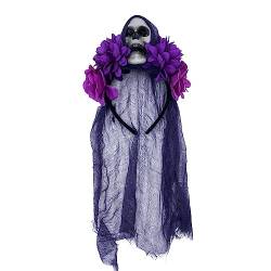 Kaohxzklcn Bunte Blumen-Haarbänder, Totenkopf-Haarreifen, Halloween-Haarbänder mit Schleier für Damen, Mädchen, Karneval, Partyzubehör, bunte Blume für Hochzeit, Mädchen, Blume für Mädchen, zum von Kaohxzklcn