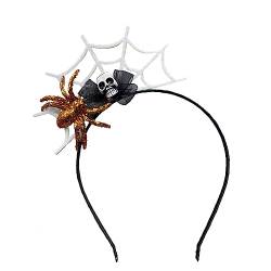 Kaohxzklcn Einzigartiges Totenkopf-Dekor, Stirnband mit Spinnennetz, elegantes Stirnband, Make-up, Live-Übertragung, Haarreif, Halloween, Party, Kopfschmuck, Halloween-Stirnband von Kaohxzklcn