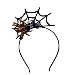 Kaohxzklcn Einzigartiges Totenkopf-Dekor, Stirnband mit Spinnennetz, elegantes Stirnband, Make-up, Live-Übertragung, Haarreif, Halloween, Party, Kopfschmuck, Halloween-Stirnband von Kaohxzklcn
