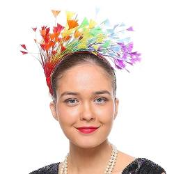 Kaohxzklcn Farbiges Feder-Stirnband, Cocktail-Stirnband, Kopfschmuck, Feder-Fascinator, Kopfschmuck, Teeparty, Hut, Flapper-Feder, Stirnbänder von Kaohxzklcn