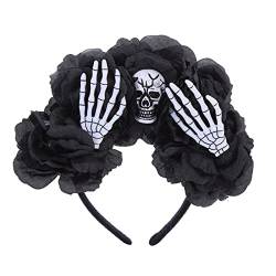 Kaohxzklcn Gothic-Blumenkronen für Damen, Gothic-Totenkopf-Stirnband, Halloween-Stirnband, Skelett-Hand-Stirnband, Tag der Toten, Stirnband Tag der Toten von Kaohxzklcn
