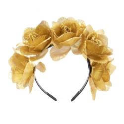 Realistisches Blumen-Stirnband, böhmischer Kopfschmuck, bunte Rosen, Haarreif für Damen, Hochzeit, Party, Bühnenzubehör, florales Haar-Accessoire für den Alltag von Kaohxzklcn