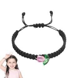 Kapaunn Gewebtes handgefertigtes Armbandseil, geflochtene Tulpenblumen-Armbänder - Handgefertigtes, gewebtes, geflochtenes Seilarmband | Verstellbares handgefertigtes Boho-Armband für Frauen, Teenager von Kapaunn