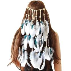 Damen Festival Vintage Perlen und Kunstfedern Haarband Indischer Kopfschmuck für Stirnband von Kapmore