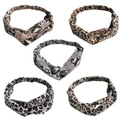 Elastische Stirnbänder für Damen, Leopardenmuster, 5 Stück, aktives Haarband, Knoten, Kreuz, für Workout, modische Kopfwickel von Kapmore