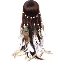 Ethnische Feder, Kunsthaarband, indisches dekoratives Haarband, Perlen, Holz, leicht, für Damen von Kapmore