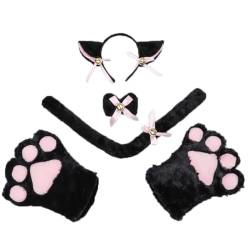 Fancy Cosplay Katzenkostüm mit Glocke – 5-teiliges atmungsaktives pelziges Stirnband, Tier-Party-Zubehör-Set, waschbares Haar, Einheitsgröße, Stoff von Kapmore