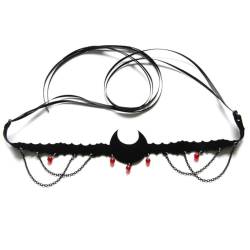 Kapmore Gothic Samt Choker Halskette: Perlenkragen Mond kurze Halskette, Kunstleder von Kapmore