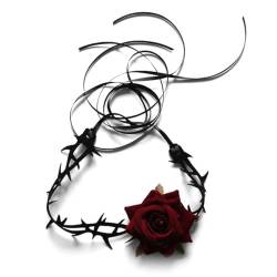 Kapmore Kurzes Choker-Halsband aus Samt mit Blumenmuster – Gothic-Halloween-Halskette, Kunstleder von Kapmore