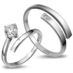 Kapmore Offener Ring mit Strasssteinen, 2 Stück, schlichtes Versprechen, Ehering, modischer Paarring, Nicht-Edelmetall von Kapmore