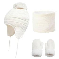Weiche elastische Strickmütze für Damen und Kinder mit warmem Rundhalstuch und reamerikanischem Winter-Set, Einheitsgröße, Acrylfasern von Kapmore