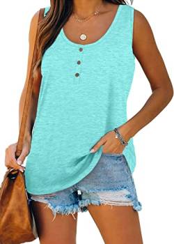 Kapoohott Damen Tops Sommer Ärmellos Tank Tops Elegant Oberteile Freizeit Lose Einfarbig Tunika Shirts mit Tasten S&Hellgrün von Kapoohott