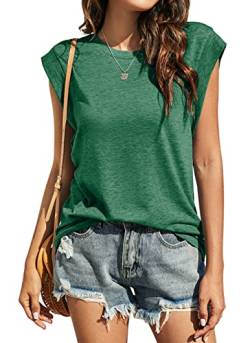 Kapoohott Tshirt Damen Sommer Elegant Ärmellos T Shirt Damen Kurzarm Oberteile Rundhals Basic Tops Bluse S&Grün von Kapoohott