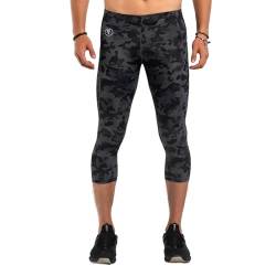 Kapow Meggings 3/4 Eco Performance Kompressionsleggings für Männer – Recycelt, Schweißableitend, UV-Schutz – Ideal für Fitness, Laufen, Outdoor – Mit Handy- & Reißverschlusstasche (Stealth Camo, S) von Kapow Meggings