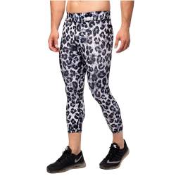 Kapow Meggings Herren 3/4 Sport-Leggings mit Kompression und Taschen – Optimal für Lauftraining, Fitnessstudio, Yoga, Radfahren – Schweißableitend, Mit Handy- & Reißverschlusstasche (Snow Leopard, M) von Kapow Meggings