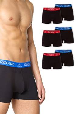 Kappa Enge Boxershorts 6er Pack VINESTA I Retro Pants für Männer aus Baumwolle I reißfeste & atmungsaktive Herren Unterhosen I Boxer im Vorteilspack, Schwarz mit mehrfarbigem Bund M von Kappa