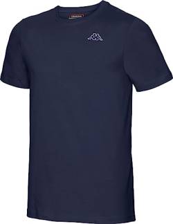 Kappa Unisex T-Shirt, kurzärmliges Oberteil aus 100% Baumwolle in sportlichem Look, mit Rundhals-Ausschnitt und lockerer Passform für Damen und Herren, dunkelblau, Gr. L von Kappa