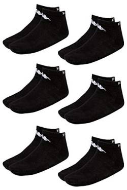 Kappa VAHEL Sneaker-Socken Unisex | leichte, robuste Socken für Damen und Herren | ideal zu Turnschuhen und Sneakers | atmungsaktiv | Baumwoll-Polyamid-Elasthan Mix | 6er Pack, schwarz, Größe 43-46 von Kappa