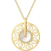 Karisma Collier Karisma Damen Edelstahl Anhängerkette Collier Ornament Chakra Perlmutt Zirkonia Farbwahl 80cm Lang CQD107 - Gold von Karisma