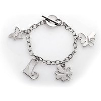 Karisma Edelstahlarmband Damen Bettelarmband Stahl Mit Edelstahl Charms Herz Blume Schmetterling Herz Palme - SB7756 - 19cm von Karisma