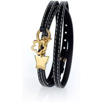 Karisma Lederarmband Damen Charms-Lederarmband Schwarz dreifach gewickelt - Schmetterling und Blume aus Edelstahl Gold beschichtet SB 9362B.G- Länge von Karisma