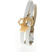 Karisma Lederarmband Damen Charms-Lederarmband Weiss dreifach gewickelt - Schmetterling und Blume aus Edelstahl Gold beschichtet SB 9361.S - Länge v von Karisma